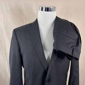 Joseph Jos A Bank 40R Suit 34x28 Wool Charcoal Pinstripe Two Button Double Vent